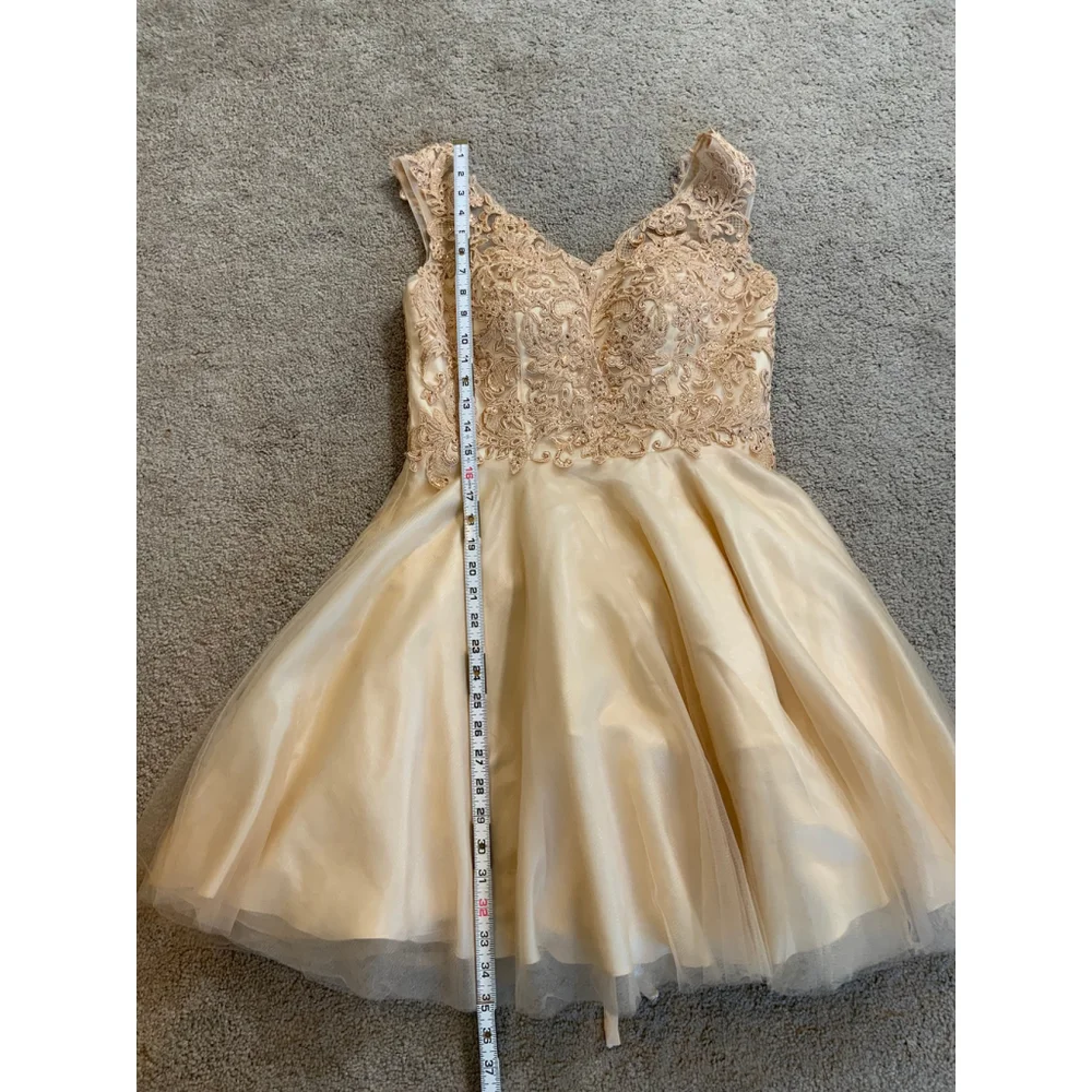 Ed Young Woman's Dress Bodice Size L Beige Gold Beading Detail Babydoll Girlhood